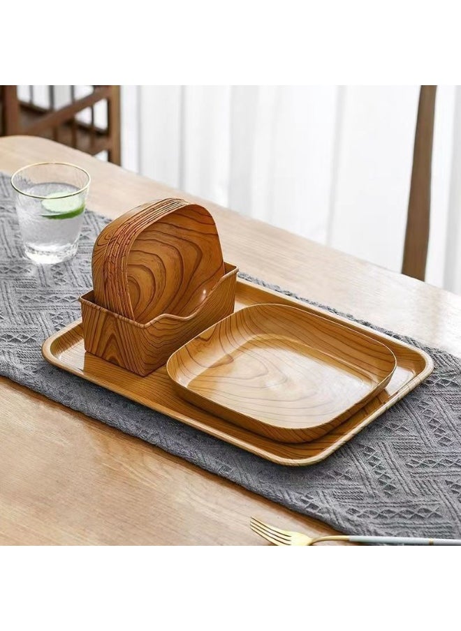 NIBEMINENT Creative Fruit Snack Tray with Wood Grain Design 8 small plates plus base medium plate large tray 