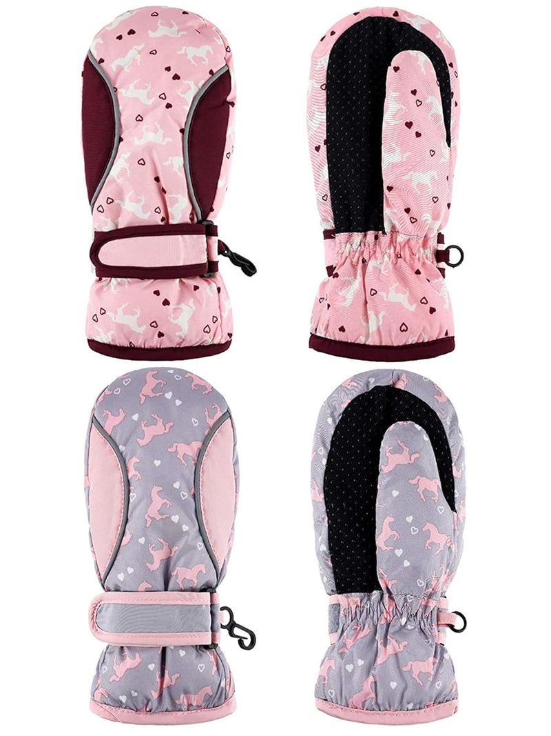 SATINIOR 2 Pairs Girls Waterproof Mittens Kids Snow Gloves Warm Thicken Ski Gloves for Winter Outdoor Activities(2-5 Years) - Image 1