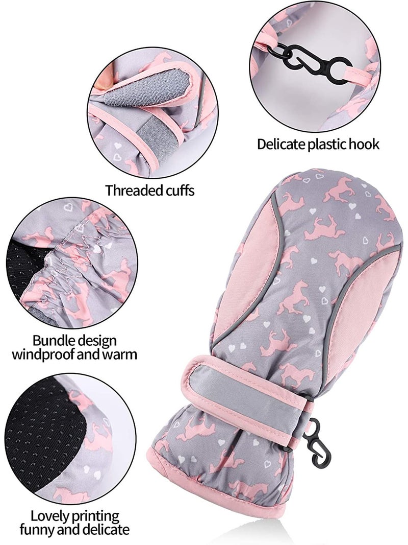 SATINIOR 2 Pairs Girls Waterproof Mittens Kids Snow Gloves Warm Thicken Ski Gloves for Winter Outdoor Activities(2-5 Years) - Image 4