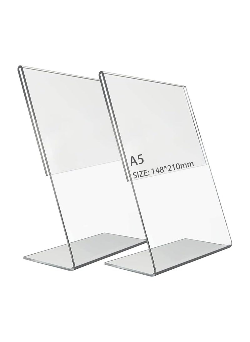 TPGP 2 Pcs A5 Acrylic Sign Holder, Acrylic Poster Menu Holder, A5 Perspex Leaflet Display Stands, Acrylic L-Shaped Base Menu Holders for Tables in Restaurant, Hotel, Office, Shop, Stall, Exhibition - Image 1