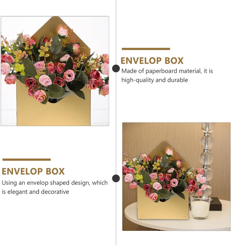 COOPHYA 2pcs Paperboard Envelope Flower Boxes Floral Packaging Wrap for Bouquet Storage and Florist Use with Gold Detail - Image 3
