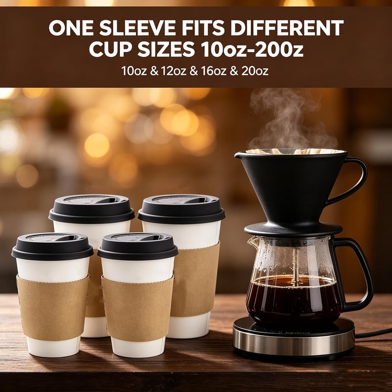 Frcctre 300 Pack Kraft Coffee Cup Sleeve, Brown Disposable Corrugated Cardboard Paper Jackets, Kraft Hot Coffee Cup Sleeves for Espresso Coffee Milk Tea Beverage Insulator and Hand Protection - Image 4