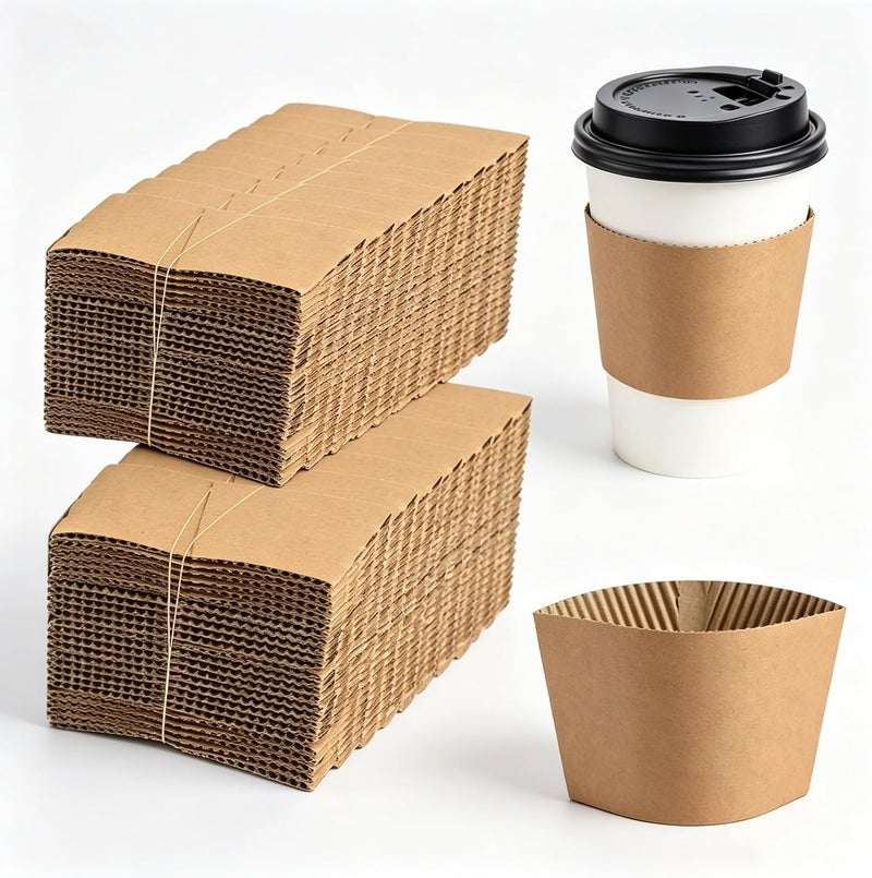 Frcctre 300 Pack Kraft Coffee Cup Sleeve, Brown Disposable Corrugated Cardboard Paper Jackets, Kraft Hot Coffee Cup Sleeves for Espresso Coffee Milk Tea Beverage Insulator and Hand Protection - Image 1