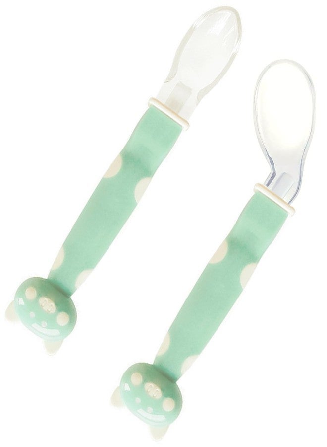 Mopslik Soft Silicone Gel Tip Baby Infant Feeding 1st and 2nd Stage Training Cartoon Animal Spoon Pack of 2 (Green) - Image 1