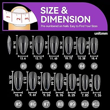 XS Short Almond Nail Tips Soft Gel Nail Tips Almond Shaped Full Cover Gel X Nails Pre Etched for ExtensionsPMMA Resin Clear Strong False Press on Nails 12 Sizes 120PCS - Image 3