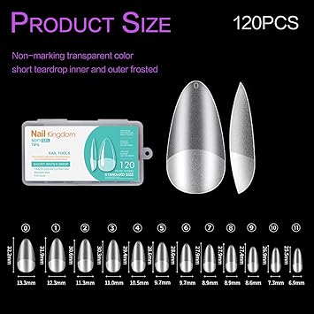 XS Short Almond Nail Tips Soft Gel Nail Tips Almond Shaped Full Cover Gel X Nails Pre Etched for ExtensionsPMMA Resin Clear Strong False Press on Nails 12 Sizes 120PCS - Image 4
