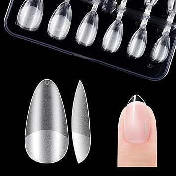 XS Short Almond Nail Tips Soft Gel Nail Tips Almond Shaped Full Cover Gel X Nails Pre Etched for ExtensionsPMMA Resin Clear Strong False Press on Nails 12 Sizes 120PCS - Image 2