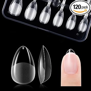 XS Short Almond Nail Tips Soft Gel Nail Tips Almond Shaped Full Cover Gel X Nails Pre Etched for ExtensionsPMMA Resin Clear Strong False Press on Nails 12 Sizes 120PCS - Image 1