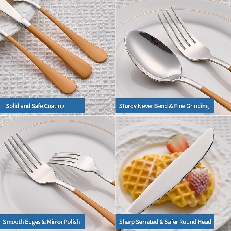 Moxinox 20-Piece Orange Silverware Set, 18/0 Stainless Steel Orange Handle Flatware Set, Service for 4, Modern Cutlery Set Includes Dinner Knives Forks Spoons, Mirror Polished, Dishwasher Safe - Image 5
