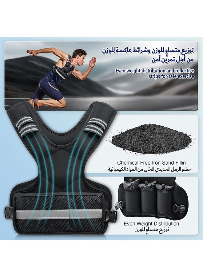 عربست سترة وزن قابلة للتعديل 10 كجم مع شريط عاكس للرجال والنساء، مجموعة تمارين سترة وزن الجسم للجري وتدريب القوة وتمارين اللياقة البدنية وفقدان الوزن في صالة الألعاب الرياضية المنزلية، لون أسود - Image 5