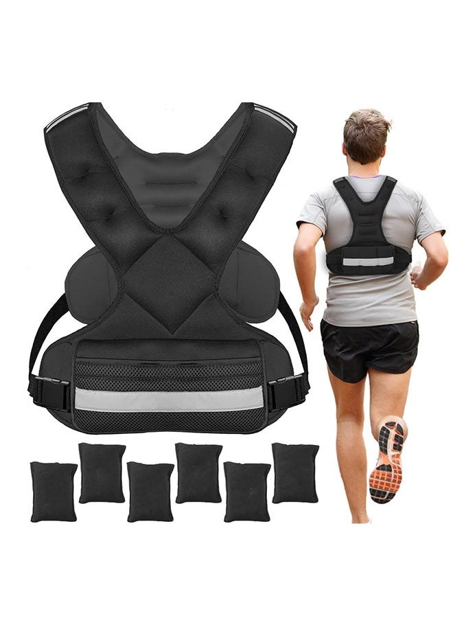 عربست سترة وزن قابلة للتعديل 10 كجم مع شريط عاكس للرجال والنساء، مجموعة تمارين سترة وزن الجسم للجري وتدريب القوة وتمارين اللياقة البدنية وفقدان الوزن في صالة الألعاب الرياضية المنزلية، لون أسود - Image 1