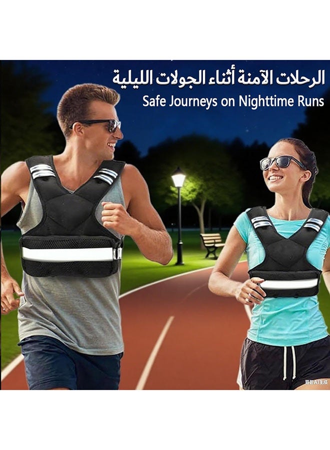 عربست سترة وزن قابلة للتعديل 10 كجم مع شريط عاكس للرجال والنساء، مجموعة تمارين سترة وزن الجسم للجري وتدريب القوة وتمارين اللياقة البدنية وفقدان الوزن في صالة الألعاب الرياضية المنزلية، لون أسود - Image 2