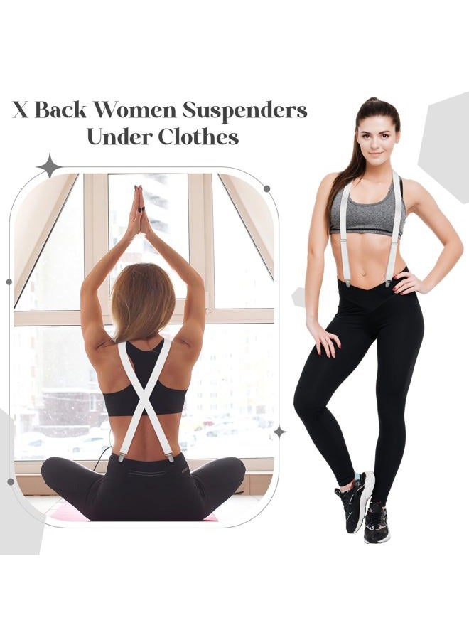 Sintege Hidden Suspenders for Women Pants Under Clothes Thin x Back Ladies Suspenders 1" Width Women Suspender for Jeans Undergarment(White), White, One size - Image 4