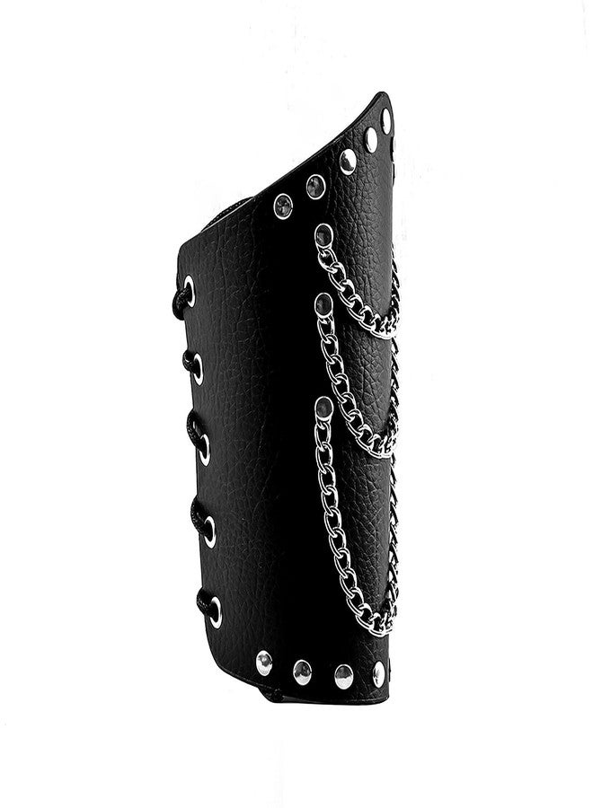 MILAKOO Mens Black Leather Wrap Gauntlet Wristband with Chains Fastening Arm Armor Cuff - Image 5