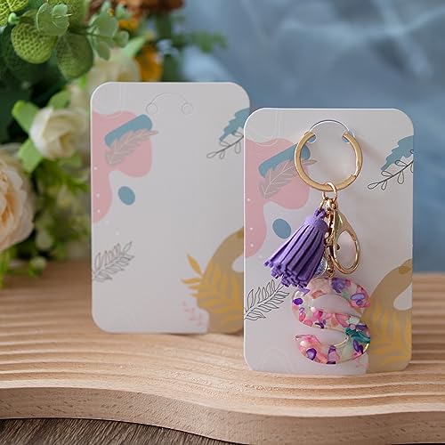 Temlum 100 Pcs Keychain Display Cards with Self-Sealing Bags, 3'' x 4.7'' Keychain Cards Holder for Display Keyring Cards Jewelry Packaging Supplies (Plant) - Image 4