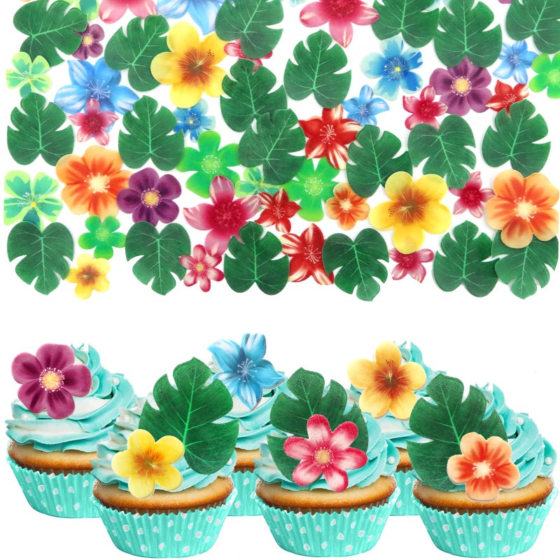 SUPROD 60 Pcs Edible Flowers Cake Decorations Tropical cake topper Hawaiian Birthday Party Decoration for Tropical Luau Summer Party Wedding - Image 2