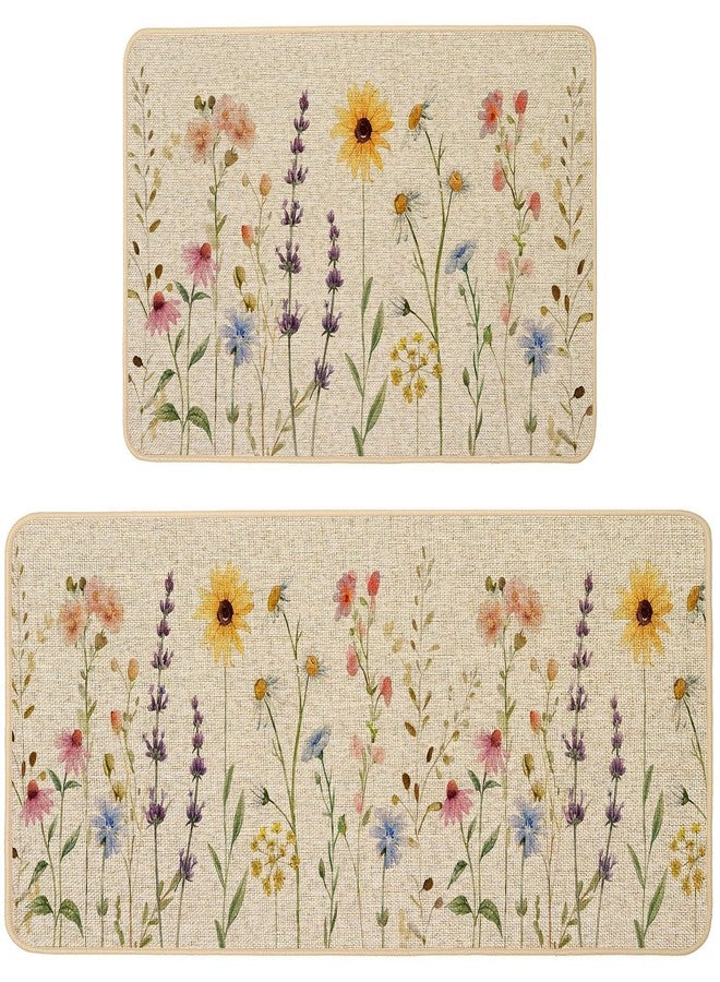 Baccessor Spring Floral Kitchen Mats Set of 2, Vintage Flowers Sunflower Daisy Kitchen Rugs Low-Profile Non-Slip Absorbent Floor Mat 17x29 and 17x47 Inch Home Farmhouse Seasonal Decoration - Image 1