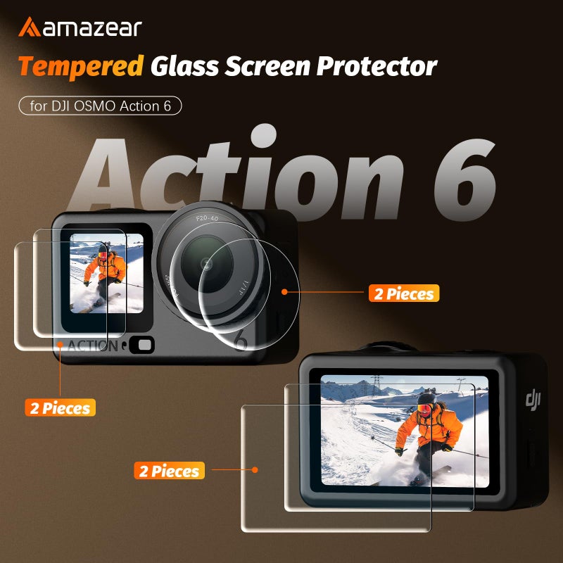 AMAZEAR Lens Screen Protector for DJI Osmo Action 6 Accessories (6 Pack), Action6 Pro Tempered Glass Screen Protector OLED Display, Full Protection, Ultra HD, 9H Hardness, Scratch Resistant - Image 2