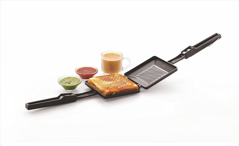 Tosaa TSTSOLO Solo Regular Gas Sandwich Toaster Non-Stick Aluminium,Compatibility with Gas Stoves,Flame-Proof Design,Heat-Resistant Handle,Sandwich Maker,Black,1000 Watt - Image 1