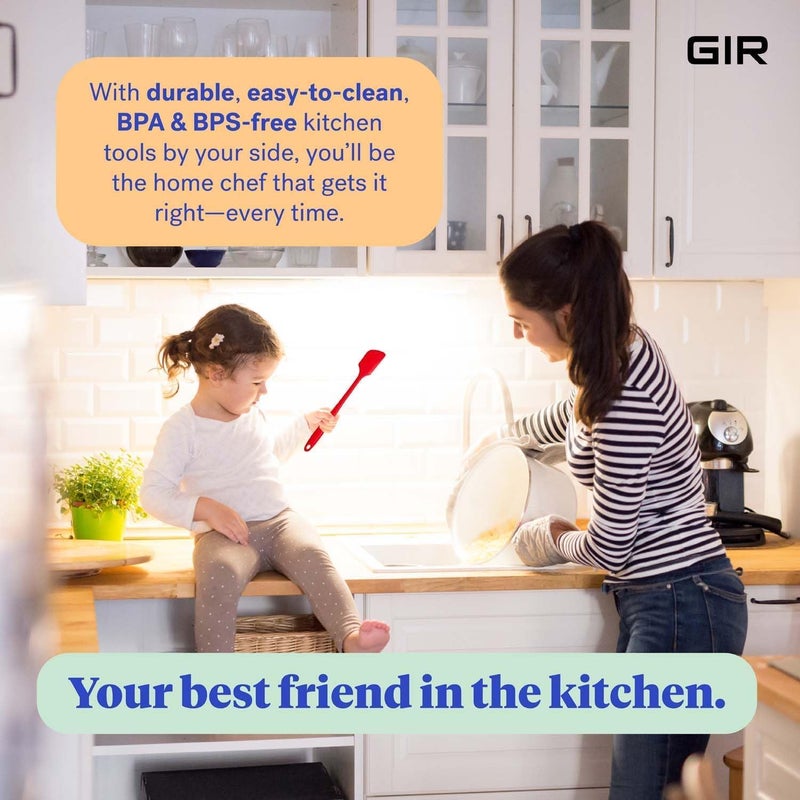 GIR مجموعة أدوات المطبخ السيليكونية 5 قطع من GIR - ملعقة، سباتولا، ملعقة قلب، ملعقة، أدوات مطبخ سيليكون حمراء مقاومة للحرارة، آمنة في غسالة الصحون، خالية من BPA و BPS - Image 3
