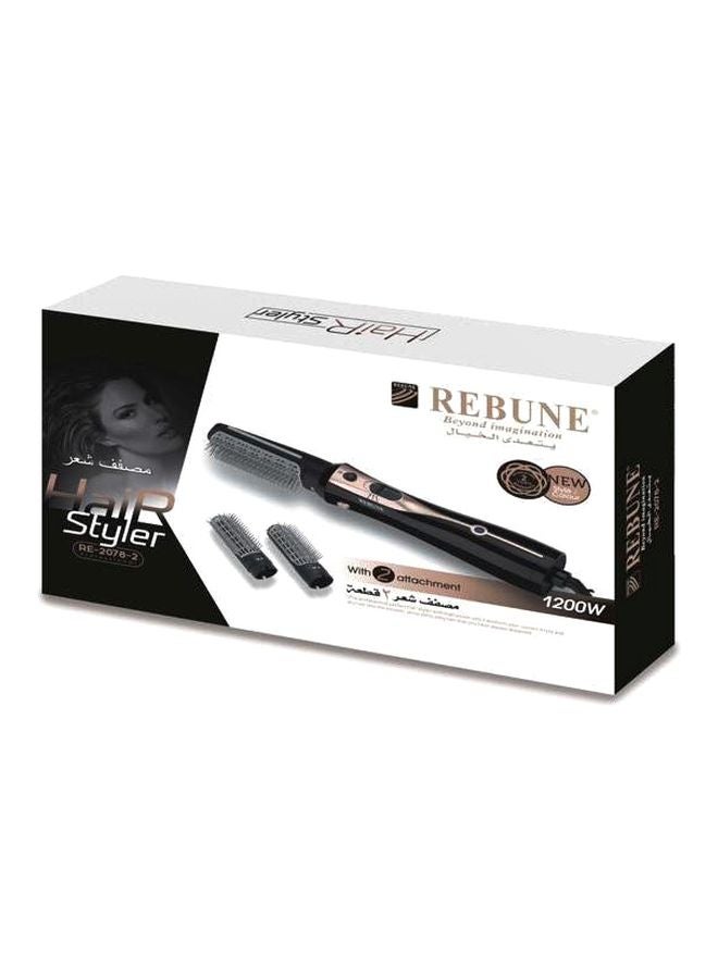 REBUNE Electric Hair Styler Brush With 2 Attachment Black/Grey/Rose Rold - Image 2