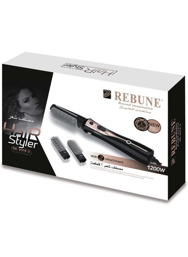 REBUNE RE-2078-2 1200W Hair Styler 3 In 1 Hot Air Styler Black/Grey/Rose Rold - Image 2