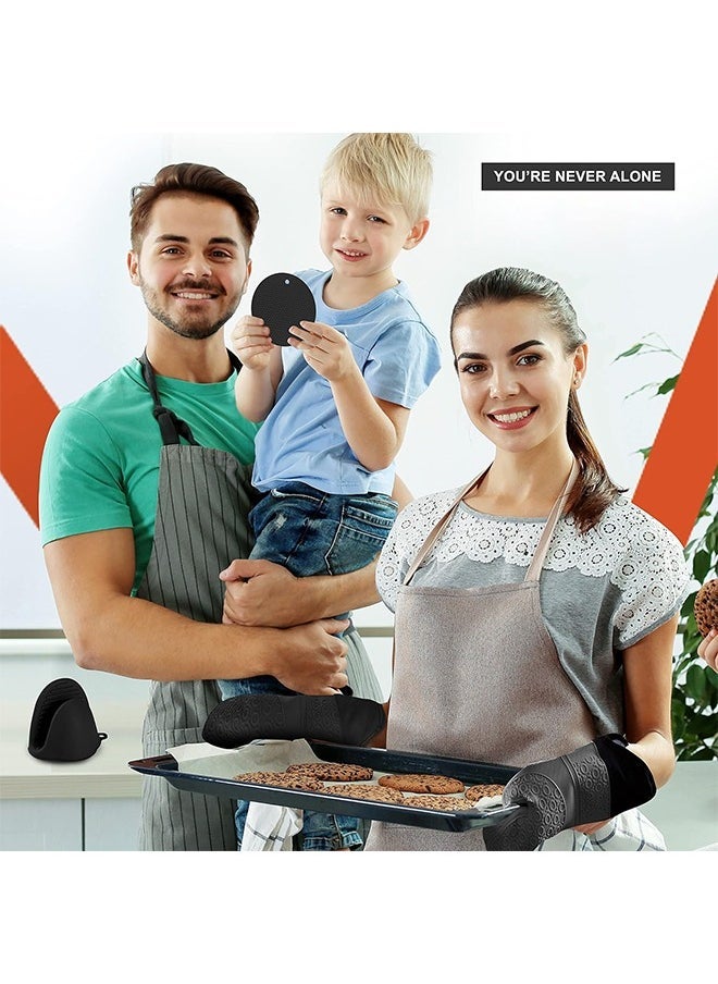 Arabest 6PCS Oven Mitts and Pot Holders Sets, Silicone Baking Gloves Heat Resistant Inner Soft Liner, Mini Oven Mittens and Hot Pads, Oven Gloves for Cooking, Grill and Bbq (Black)  - Image 5
