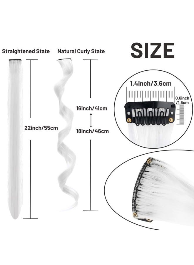 TOFAFA 16 Pcs Colored Hair Extensions Curly Wavy Clip in Synthetic Hairpiece Streak for Girls Women Kids, Multi-colors Party Highlights Cosplay Festival Gift(White) - Image 3