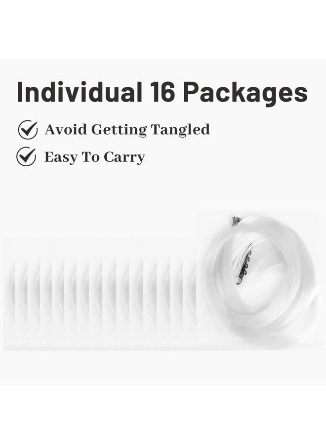 TOFAFA 16 Pcs Colored Hair Extensions Curly Wavy Clip in Synthetic Hairpiece Streak for Girls Women Kids, Multi-colors Party Highlights Cosplay Festival Gift(White) - Image 5