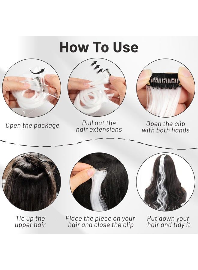 TOFAFA 16 Pcs Colored Hair Extensions Curly Wavy Clip in Synthetic Hairpiece Streak for Girls Women Kids, Multi-colors Party Highlights Cosplay Festival Gift(White) - Image 4