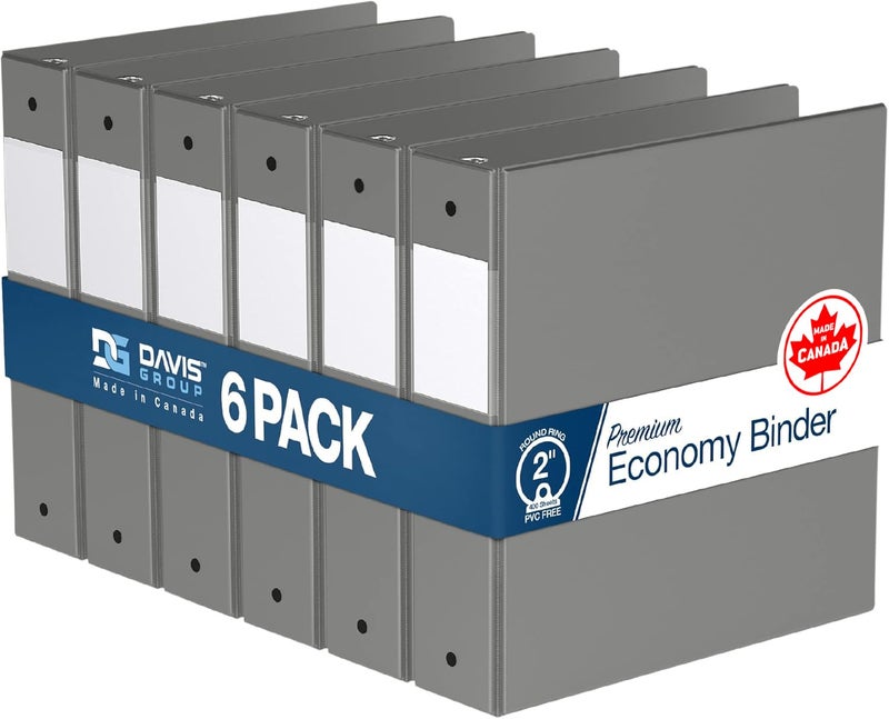 Davis Group Premium Economy 6-Pack 3-Ring Binders for School or Office, Round-Ring Binders, 2 Inch, Gray - Image 1
