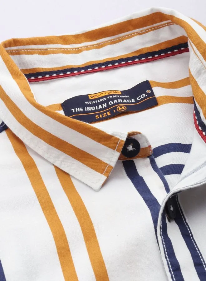 شركة المرآب الهندية Men Slim Fit Striped Full Sleeves Cutaway Collar Casual Shirt