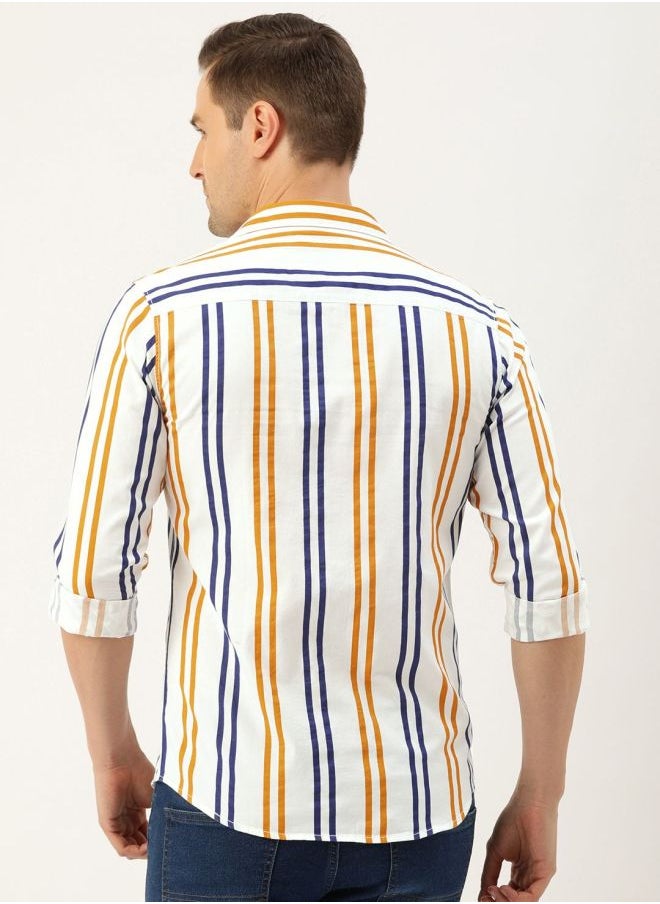 The Indian Garage Co Men Slim Fit Striped Full Sleeves Cutaway Collar Casual Shirt  - Image 2