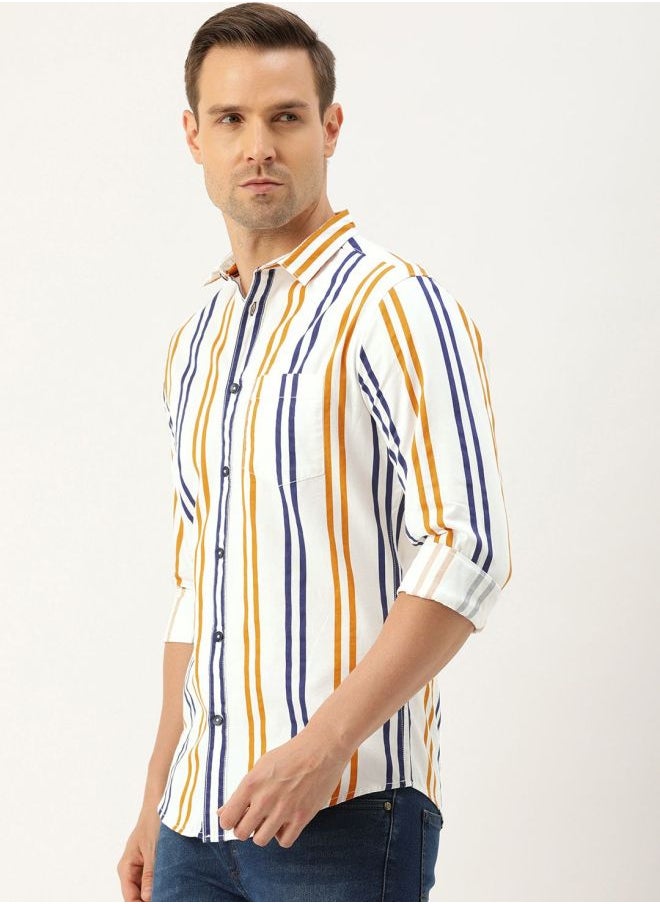 The Indian Garage Co Men Slim Fit Striped Full Sleeves Cutaway Collar Casual Shirt  - Image 3
