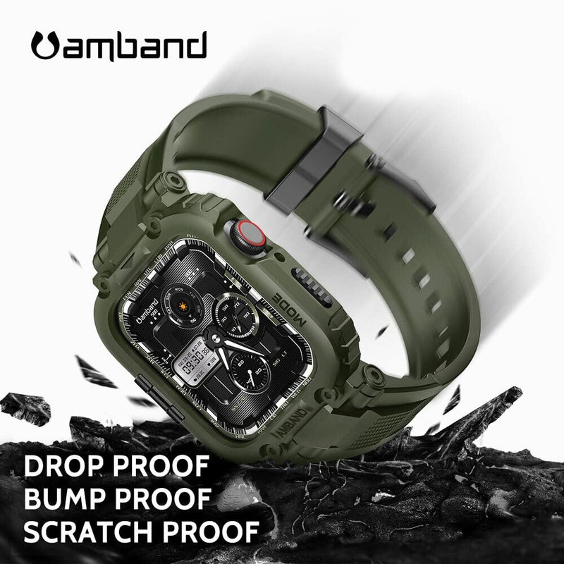 amBand أشرطة amBand متوافقة مع ساعة آبل 9/8/7 45 مم، غلاف واقي رياضي M1 لسلسلة Rugged لساعة iWatch 6/SE (3/2/1)/5/4/3 44 مم 42 مم للرجال باللون الأخضر - Image 3