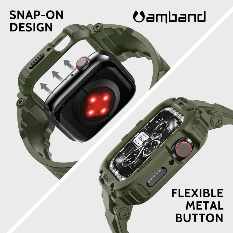 amBand أشرطة amBand متوافقة مع ساعة آبل 9/8/7 45 مم، غلاف واقي رياضي M1 لسلسلة Rugged لساعة iWatch 6/SE (3/2/1)/5/4/3 44 مم 42 مم للرجال باللون الأخضر - Image 5