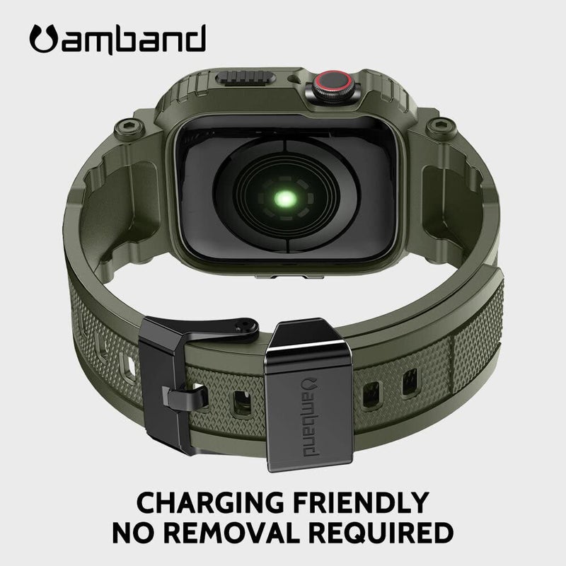 amBand أشرطة amBand متوافقة مع ساعة آبل 9/8/7 45 مم، غلاف واقي رياضي M1 لسلسلة Rugged لساعة iWatch 6/SE (3/2/1)/5/4/3 44 مم 42 مم للرجال باللون الأخضر - Image 4