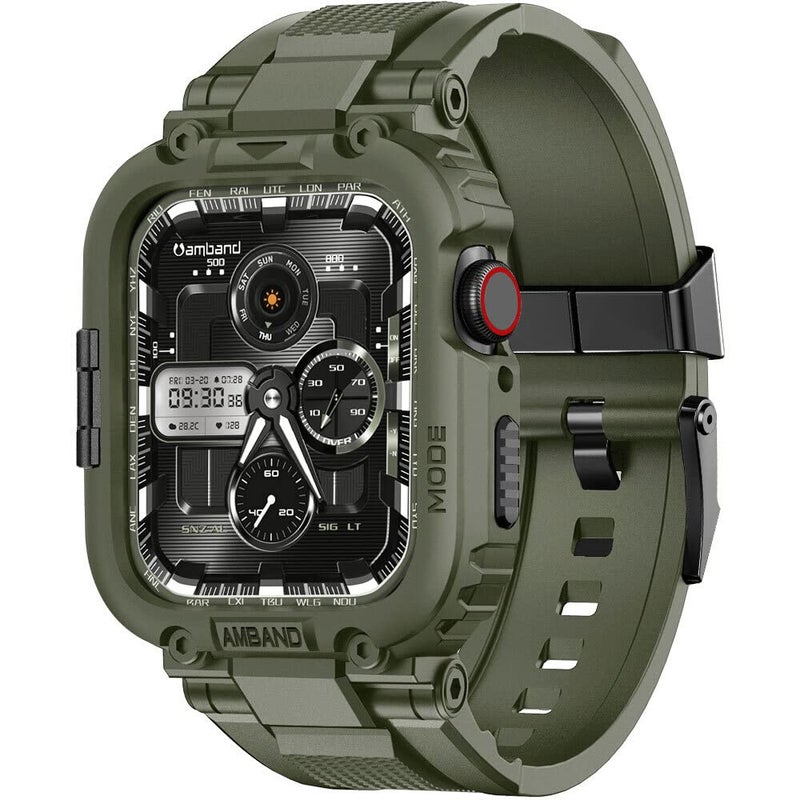 amBand أشرطة amBand متوافقة مع ساعة آبل 9/8/7 45 مم، غلاف واقي رياضي M1 لسلسلة Rugged لساعة iWatch 6/SE (3/2/1)/5/4/3 44 مم 42 مم للرجال باللون الأخضر - Image 1