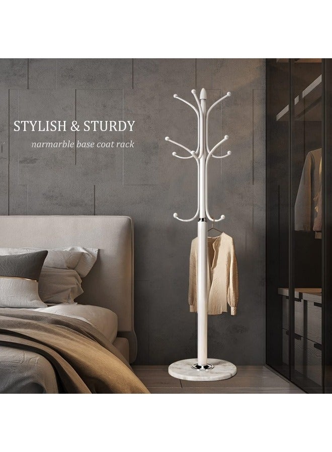 GGEROU Metal Coat Rack Stand with Natural Marble Base, Tree Coat Rack Stand, Free Standing Hall Tree with 12 Hooks for Hanging Scarf, Bag, Jacket, Home Entry-way Hat Hanger Organizer(White) - Image 5