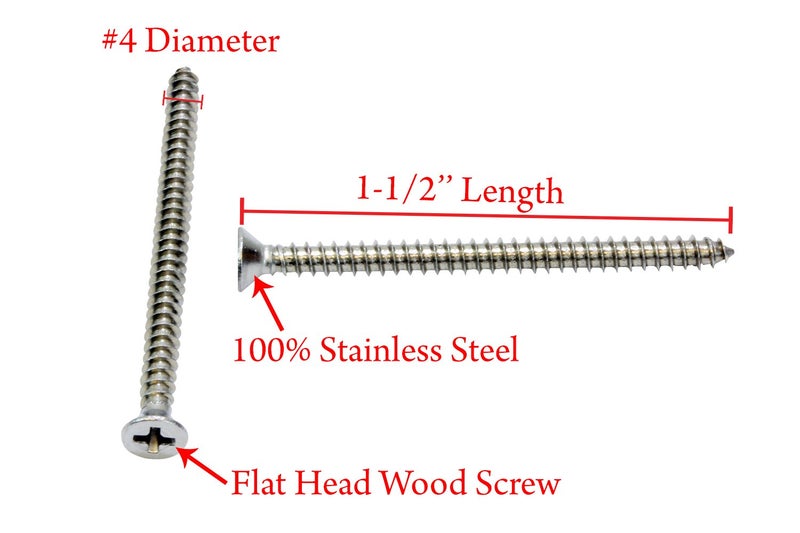 Bolt Dropper #4 x 1-1/2" Stainless Steel Flat Head Phillips Wood Screw, (100 pc), 18-8 (304) Stainless Steel Sheet Metal Screws - Type A Point, Plain Finish - Image 2