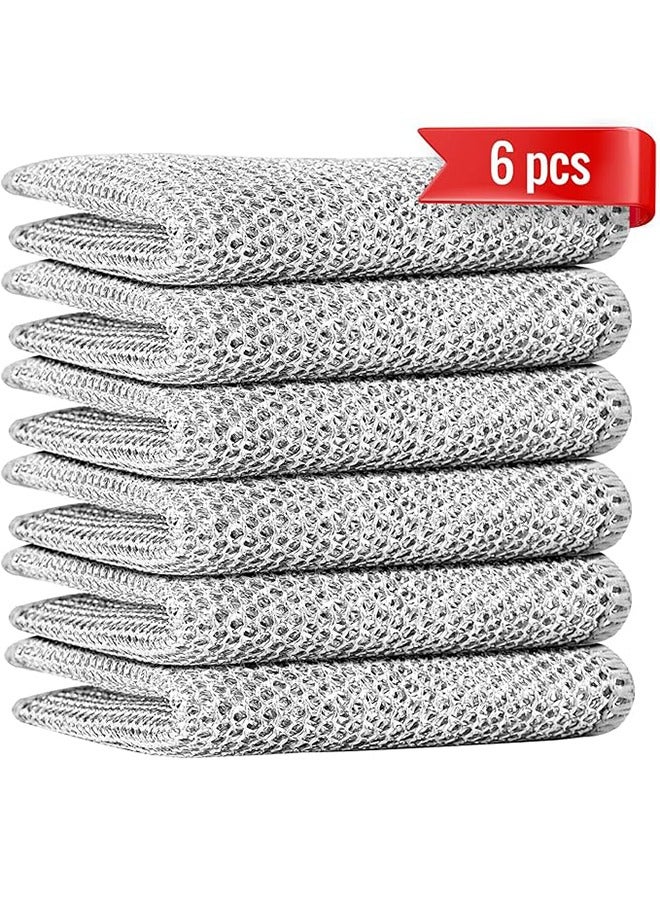 Multifunctional Anti-Scratch Dishwashing Cloth, Double-Layer Soft Steel Wire Dishwashing Cloth, Wet And Dry Use (6 Pieces) kitchen Non-Stick Dishwashing Towel - Image 1