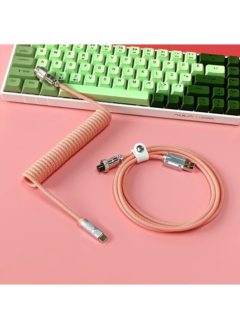 Generic Macaron Keyboard Custom Coiled Cable Rose red upgraded luminous line 