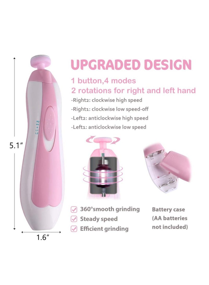 Arabest Baby Nail Trimmer Electric Nail File  Safety Nail File Grinding Set Suitable for Newborns Toddlers Children Adults Toe Nail Care Trimming polish with LED light and 10 grinding heads（Pink) - Image 3