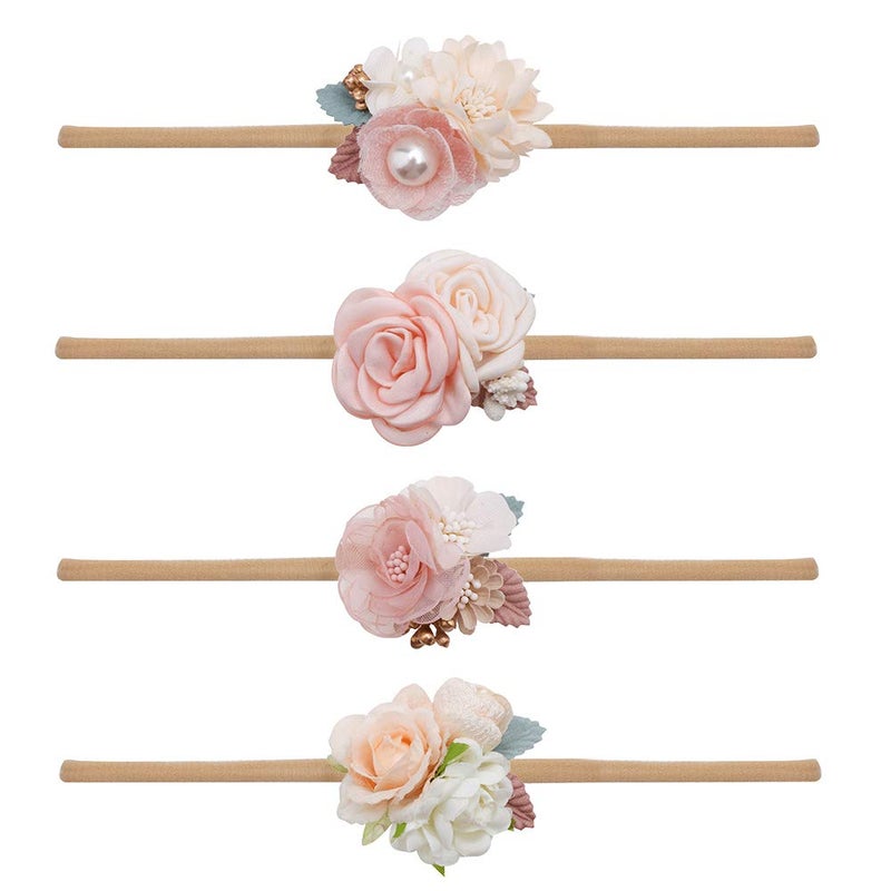 mligril Baby Girl Nylon Headbands Flower Hair Bows Accessories-Elastic Hair Band Crown Handmade FLoral Wraps Birthday Gifts for Girls Newborn Infant Toddler 4Pcs - Image 1