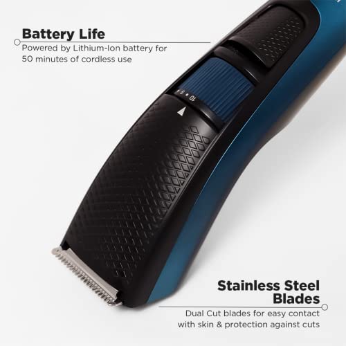 Ikonic Battery Powered Groom and Trim Hair Trimmer for Men - Advance Stainless Steel Blades, Led Spotlight, Runtime upto 50 Mins, waterproof design, 10 adjustable length settings - Image 2