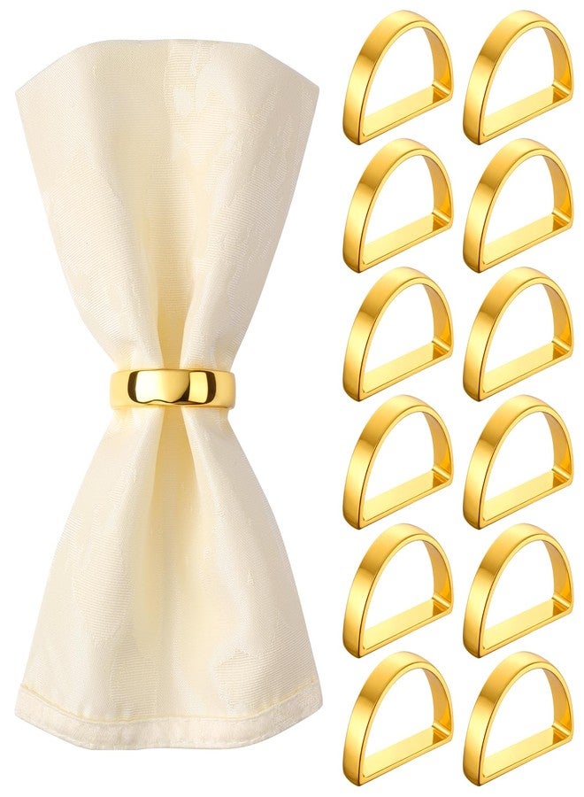 Suream Napkin Holders Set of 12, Stainless Steel Napkin Rings Bulk for Weddings, Fall Events, Parties, Thanksgiving, Christmas Decorations(Bright Gold Semicircle) - Image 1