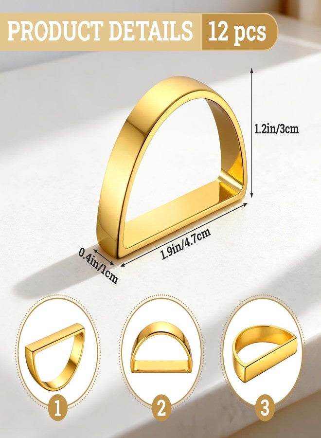 Suream Napkin Holders Set of 12, Stainless Steel Napkin Rings Bulk for Weddings, Fall Events, Parties, Thanksgiving, Christmas Decorations(Bright Gold Semicircle) - Image 2