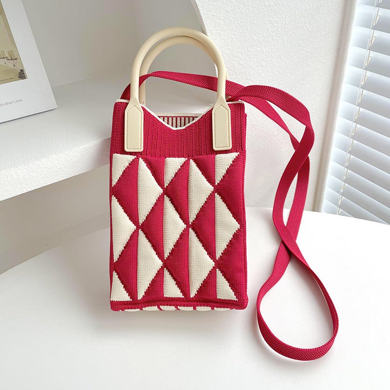Pink Heart-Shaped Mini Mobile Phone Bag Niche Design Joker Shoulder Diagonal Bag Coin Purse Small Square Bag - Image 1
