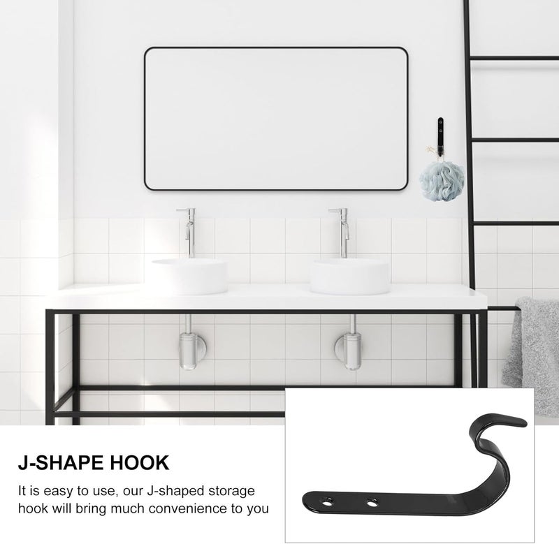 10pcs Black Iron J-Shaped Wear-Resistant Hooks for Bags Clothes Frames Wall Mount Storage Hooks for Home Organization - Image 2