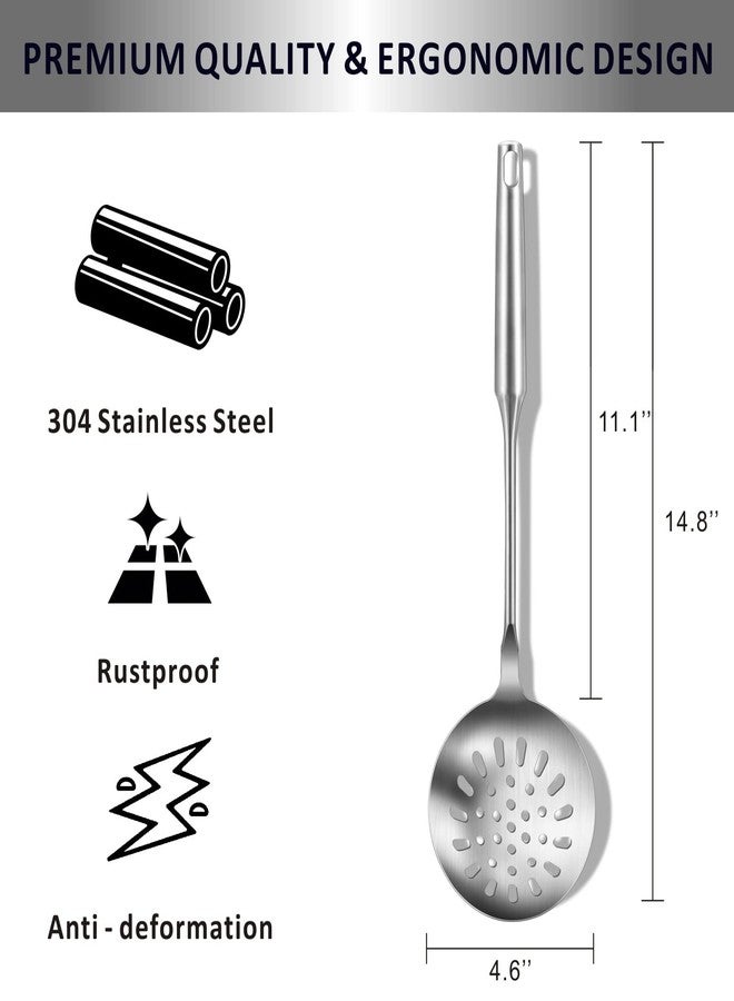 يمي ملعقة قلي مثقبة من ييمي، مصنوعة من الفولاذ المقاوم للصدأ 304 المتين، مزودة بمقبض مريح بتقنية التفريغ، مقاومة للحرارة، مثالية كهدية، طولها 14.8 بوصة. - Image 5